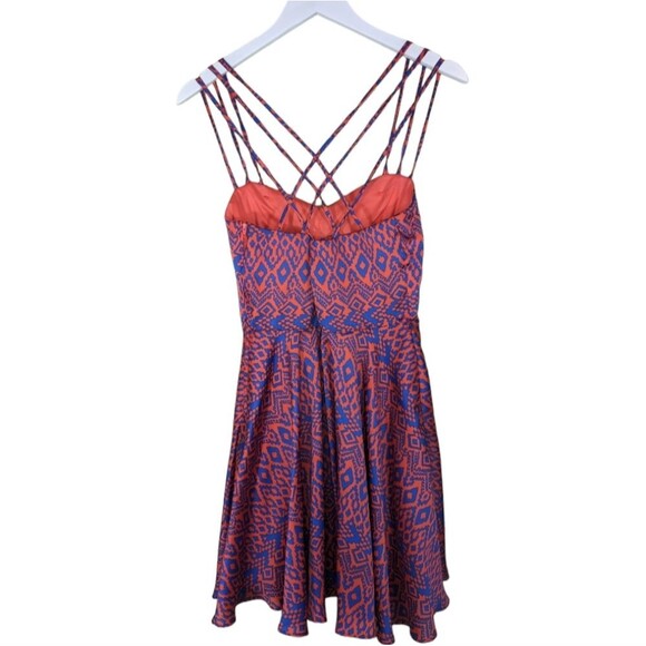 B Darlin dress orange blue strappy shirt fit & flare Aztec geometric 5 6 - Picture 2 of 6